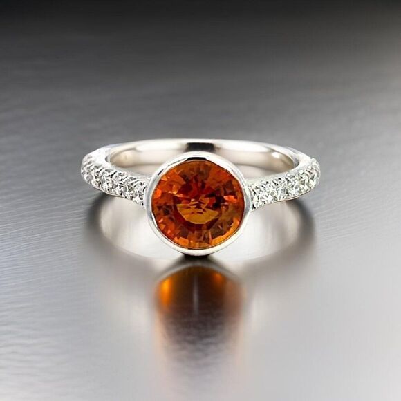 Natural Orange Sapphire Diamond Ring 6.5 14k WG 1.88 TCW Certified $3,950 310653 - Picture 7 of 11